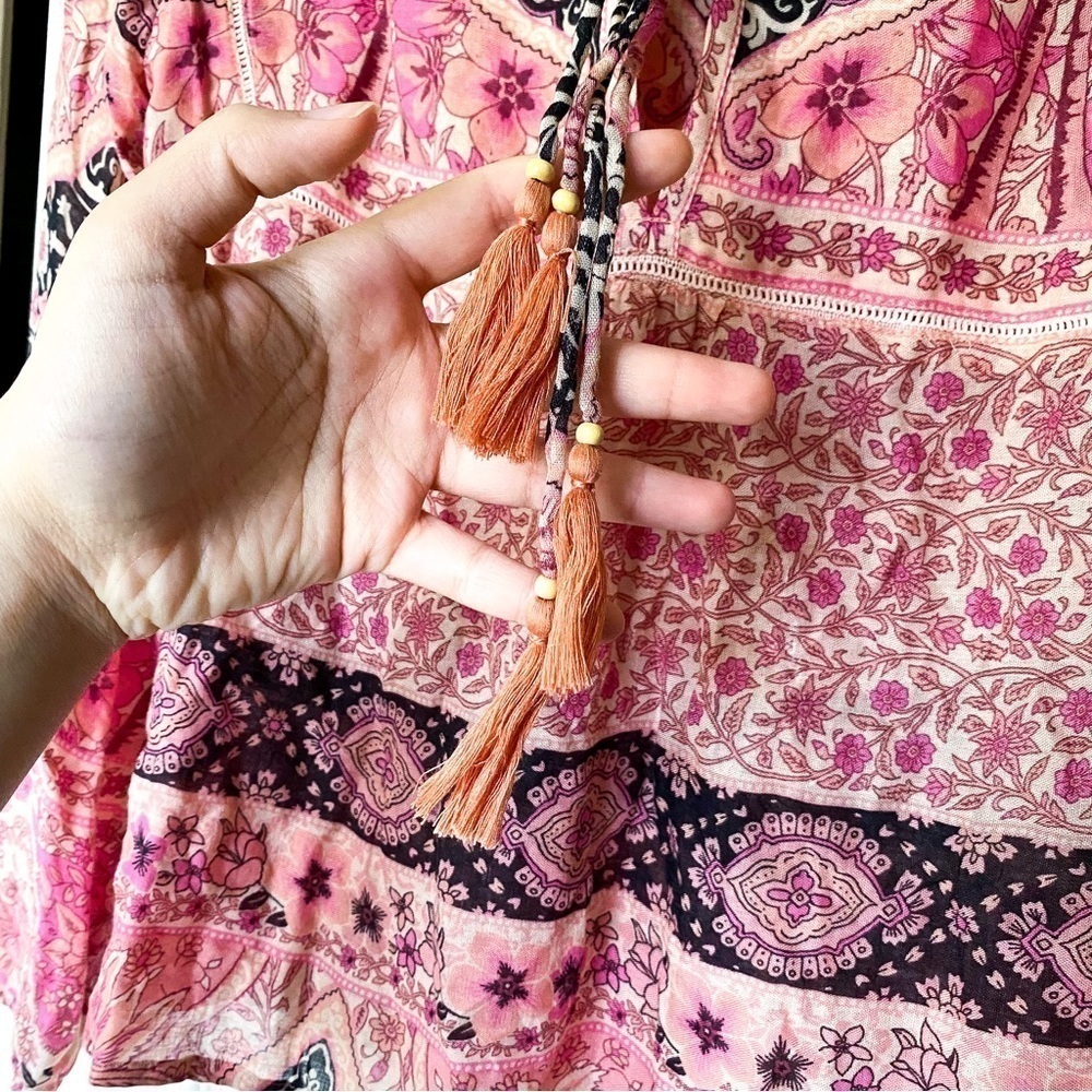 Spell Top Aloha Fox Floral Tassels Pink Boho Flowy Beach Watermelon XS GUC - Picture 5 of 11